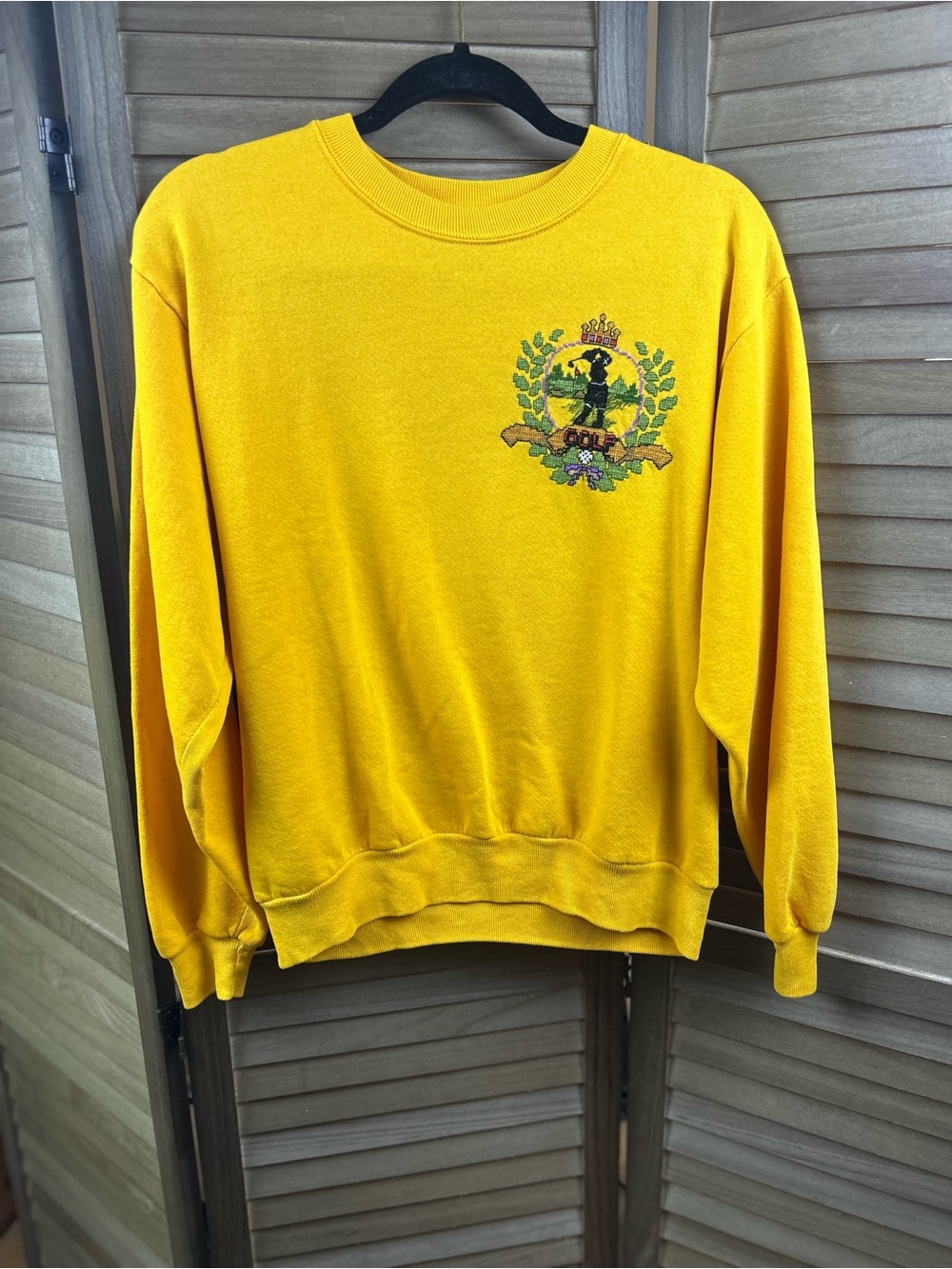 Vintage Jerzees Golf Embroidered Crewneck Sweatshirt Yellow Made in USA Size S